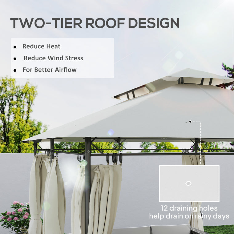 10' x 13' Cream White Double Roof Patio Gazebo with Curtains