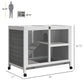 Indoor Rabbit Hutch with Wheels, Bunny Cage Guinea Pig House W/ Top Access, Ramp, Pull Out Tray, Grey