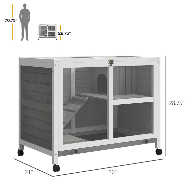 Grey Indoor Rabbit Hutch with Wheels & Top Access