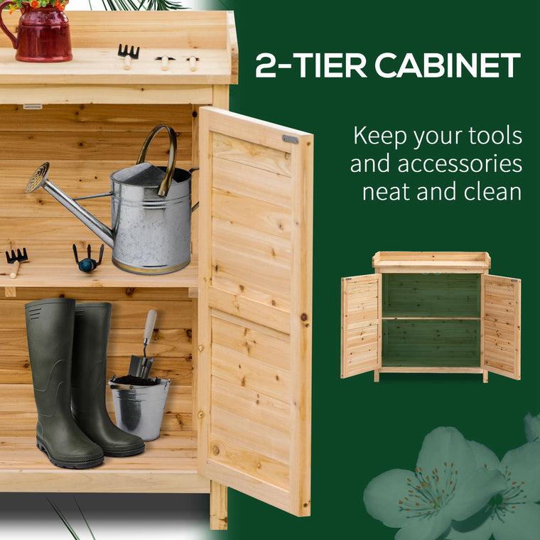 Compact Wood Potting Shed Cabinet with Shelf and Double Doors