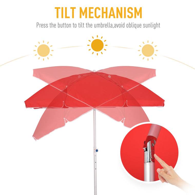 6.4ft Red Arc Beach Umbrella with Aluminum Pole & Carry Bag