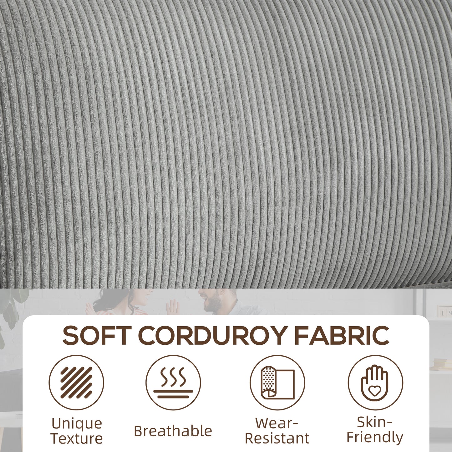 Three Seater Sofa, Fabric 3 Seater Couch with Spring Cushion and Cup Holders for Living Room, Bedroom, Light Grey