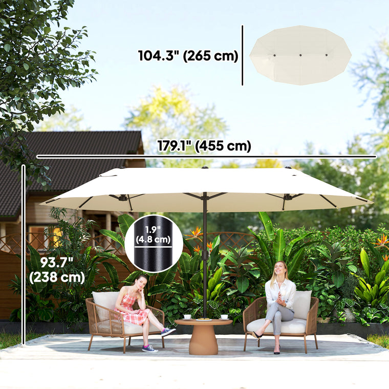 15' Beige Steel Table Umbrella with Twin Canopy & Lift Crank