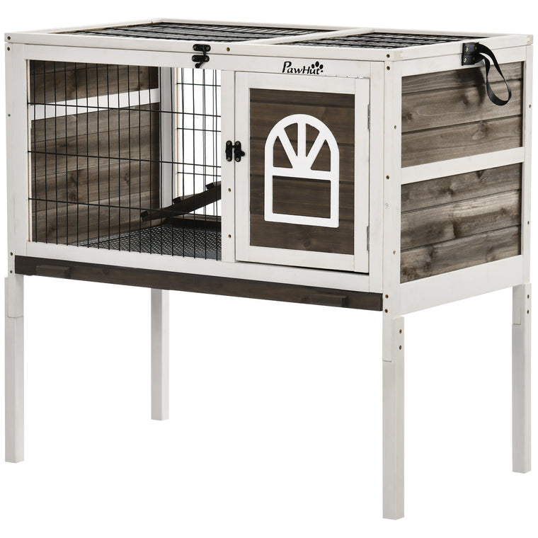 Dual-Height Rabbit Hutch with Run & Slide-Out Tray