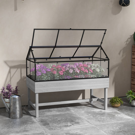 Wood Elevated Planter Box with Cold Frame Greenhouse, Raised Garden Bed for Vegetables, Flowers, Herbs, Distressed Grey