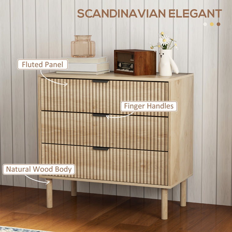 3-Drawer Fluted Dresser with Solid Wood Legs - Oak