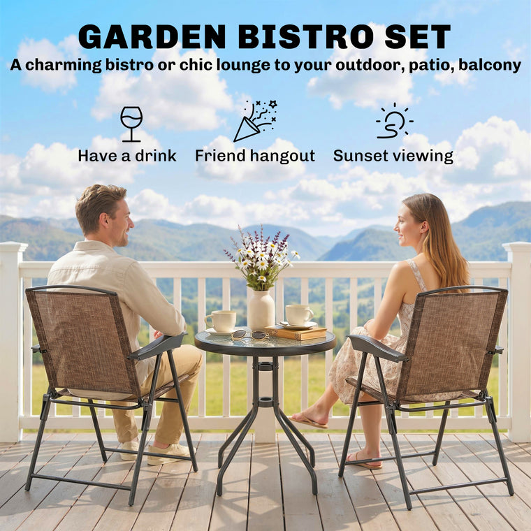Brown Folding Bistro Set with Reclining Backrest