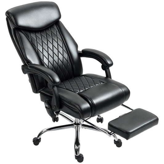 6-Point Massage Office Chair with Footrest - Black