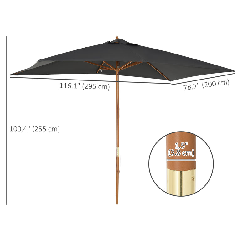 7' x 10' Dark Grey Wooden Patio Umbrella with Bamboo Ribs