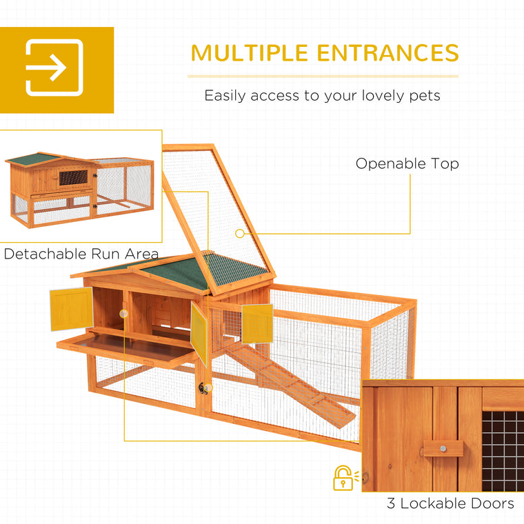 Orange Wooden Rabbit Hutch with Removable Tray & Openable Roof