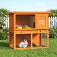 Wooden Rabbit Hutch, Indoor Outdoor Bunny Cage with Run, 2- Level Guinea Pig House with Slide-Out Tray, Waterproof Roof, Yellow