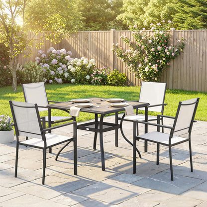 5-Piece Dining Set with Stackable Chairs and Umbrella Hole