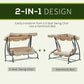 3-Seat Outdoor Patio Swing Chair, 2-in-1 Convertible Flat Bed, Canopy Swing with Adjustable Shade, Removable Cushions, Cup Holder, Beige