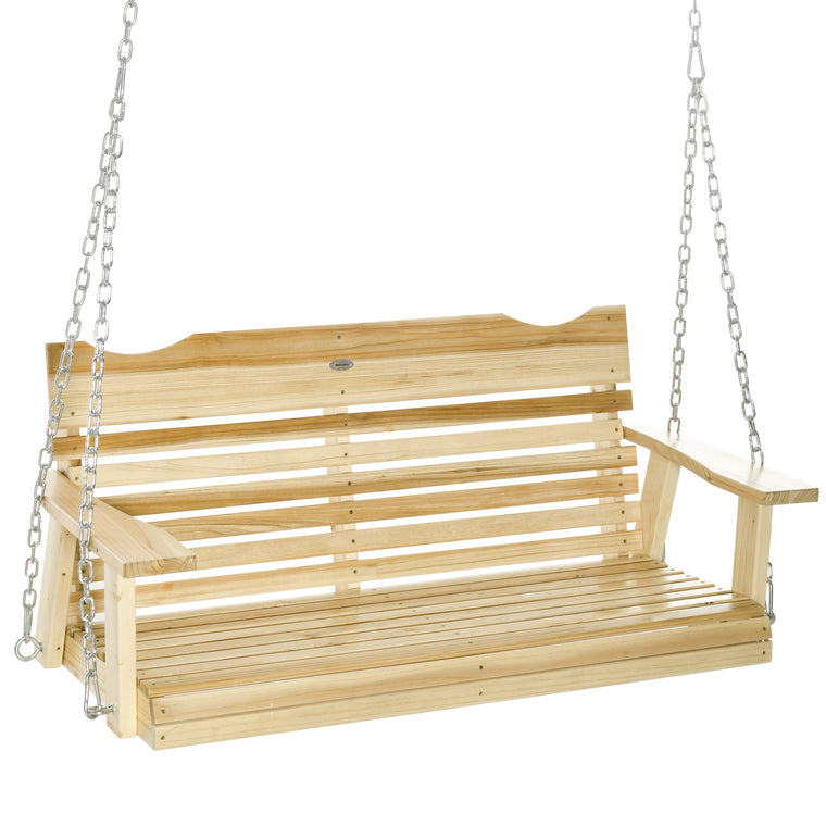 2-Seater Wooden Porch Swing with Adjustable Chains