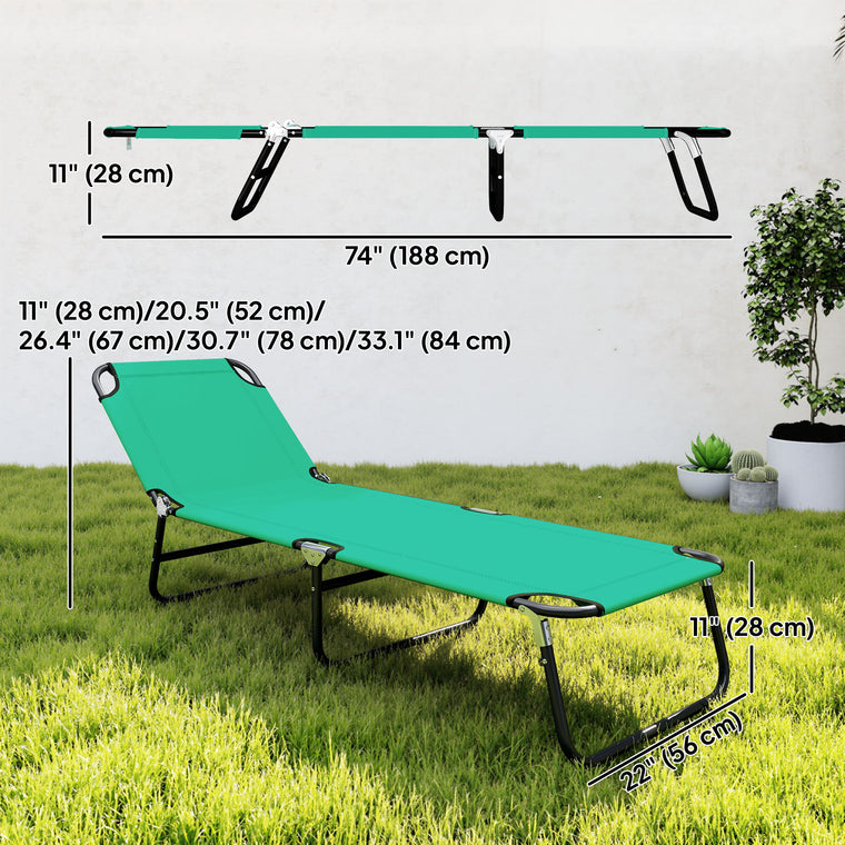 Folding Steel Tanning Chair with Reclining Back - Green