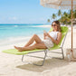 Outdoor Lounge Chair, Portable Adjustable Reclining Seat Folding Chaise Lounge Patio Camping Beach Tanning Chair Bed with Pillow, Light Green