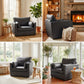 Accent Chair, PU Leather Armchair with Wide Seat, Spring Cushion, Rubberwood legs, 2 Pillows, Black