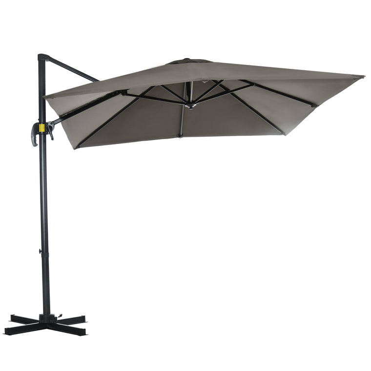 8' x 8' Light Grey Square Offset Umbrella with 360° Rotation