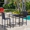 3 Piece Patio Bar Set Wicker Rattan Garden Bistro Set Barstool and Table for Patio Backyard Balcony Poolside, Black