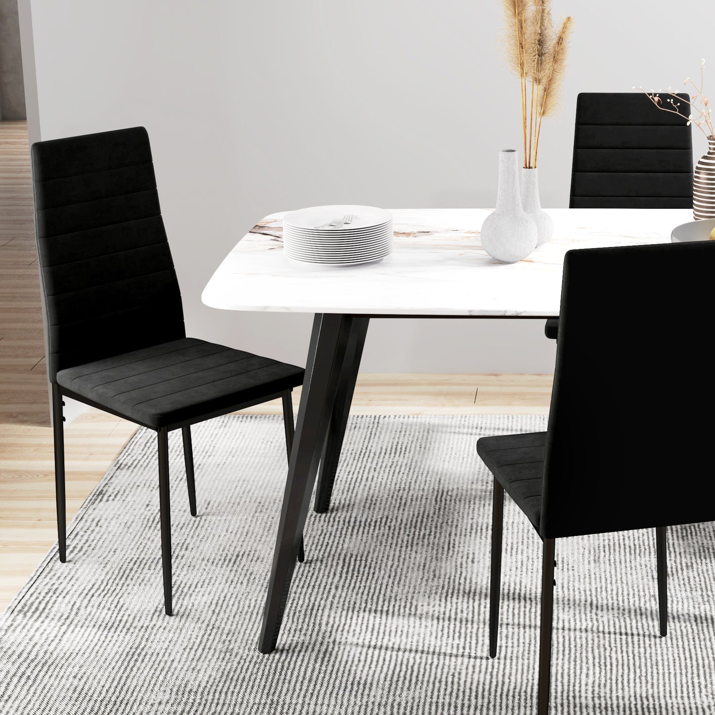 Modern Dining Chairs, Set of 4, High Back Upholstery and Metal Legs for the Living Room, Kitchen, Home Office, Black