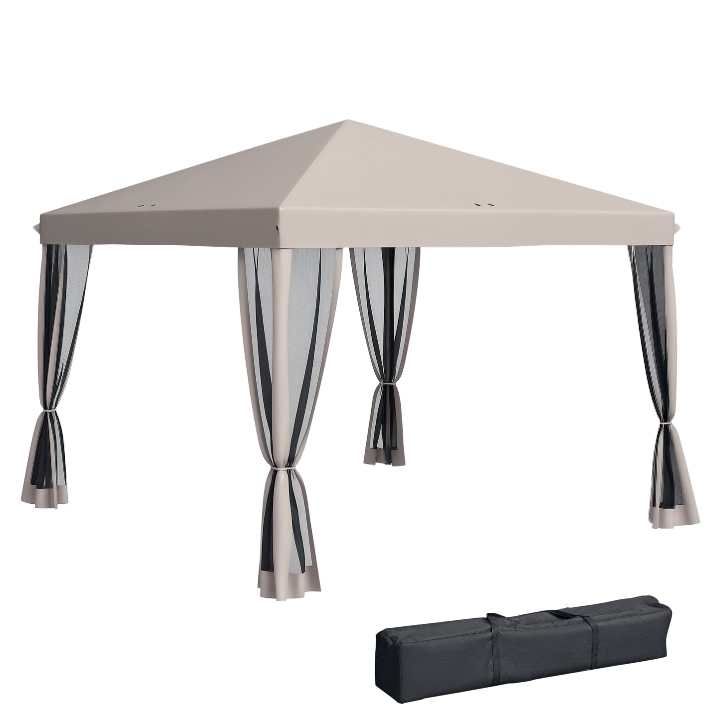 10' x 10' Pop Up Canopy Tent Gazebo, Foldable Canopy Tent with Zipper Mesh Sidewalls and Carry Bag, Easy Setup Screen Shelter for Backyard Patio Outdoor, Beige