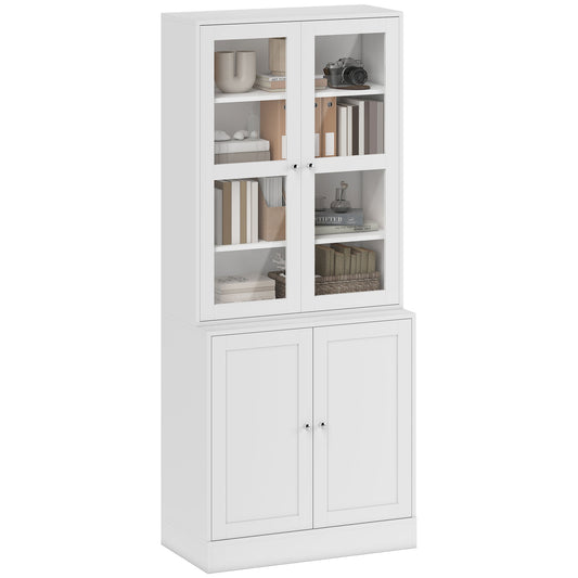 71" Tall Bookcase Cabinet with Doors - White