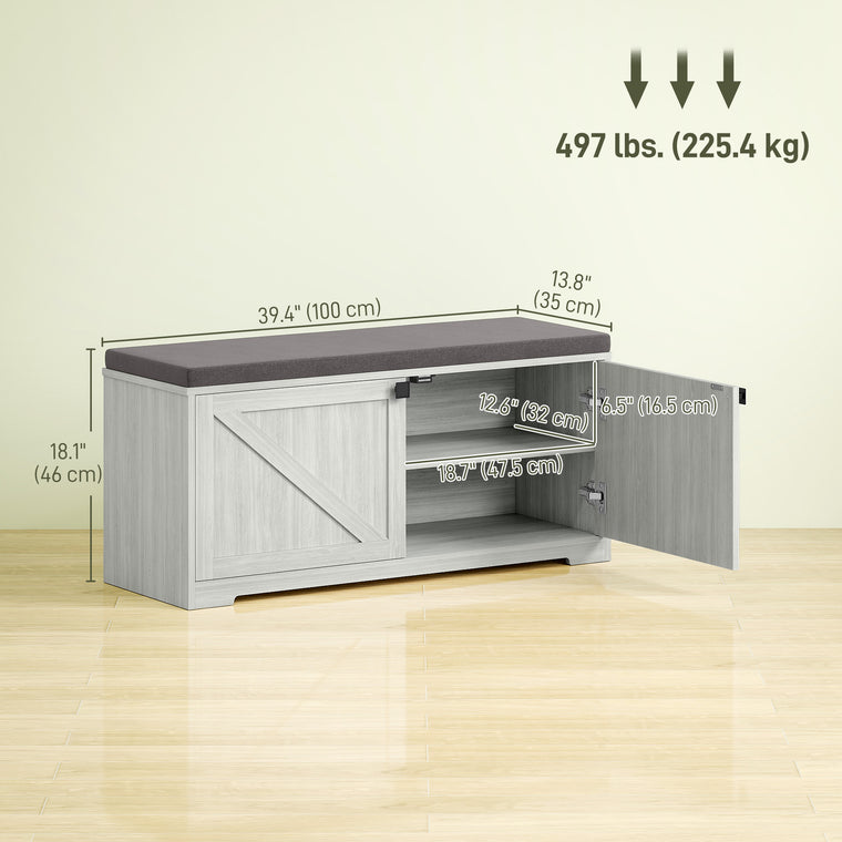 Shoe Storage Bench with Padded Seat - Light Grey