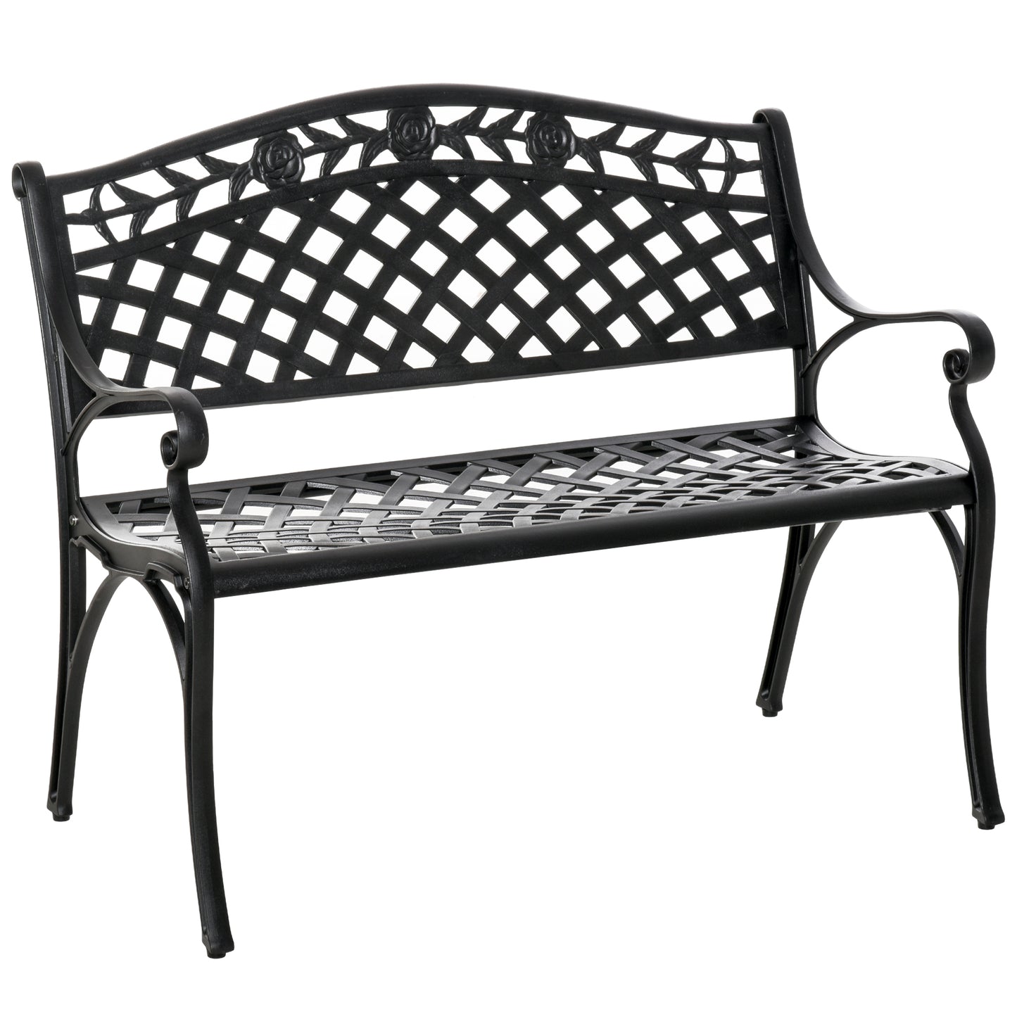 Outdoor Garden Bench, 40" Patio Bench with Aluminum Frame and Armrests, 2-Person Patio Loveseat with Floral Pattern for Park, Porch, Yard, Lawn, 485 LBS Capacity