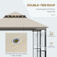 10'x10' Soft-top Patio Gazebo with Double Tier Roof, Mesh Curtains, Display Shelves, Top Hooks, Beige