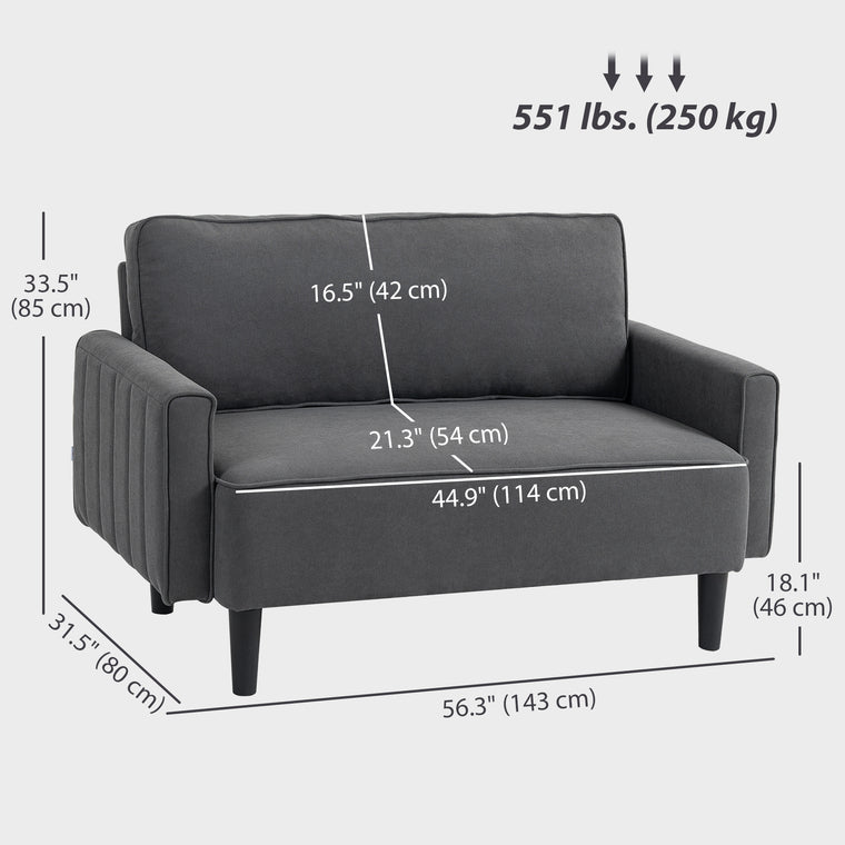 2-Seater Linen Loveseat Sofa - Dark Grey