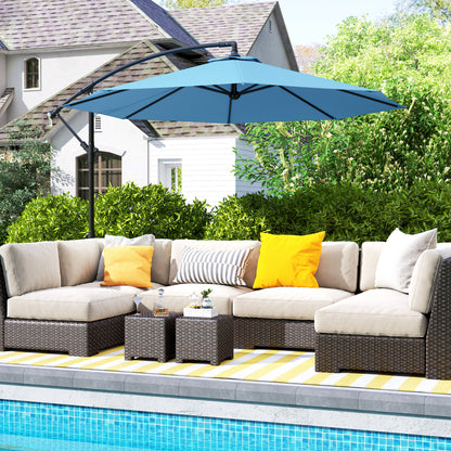 10' Blue Deluxe Banana Offset Umbrella with Crank