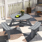 6 Person Round Picnic Table Bench Set with Umbrella Hole, Wood Patio Table with 3 Built-in Benches for Garden, Deck, Backyard, Grey