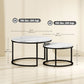 Modern Coffee Table Set of 2, Nesting Side Tables w/ Metal Base for Living Room Bedroom Office Faux Marbled White