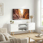 TV Stand Cabinet for TVs up to 55 Inches, Entertainment Unit with Storage Shelves and Wood Legs for Living Room, White