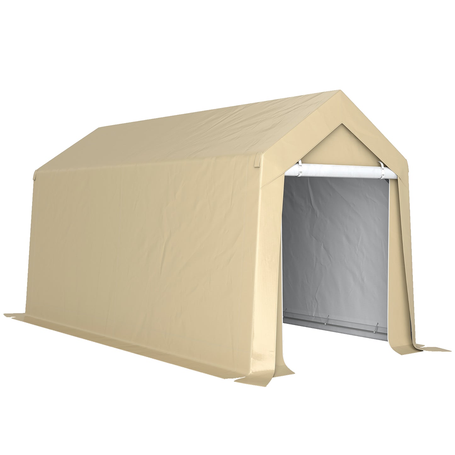 Outdoor Storage Shed Portable Garage with Roll-up Door for Motorcycle, Bike, Garden Tools, Beige