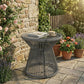 Round End Table, Rattan Side Table, Hollow Drum Design Coffee Table w/ Glass Top for Patio, Garden, Balcony, Dark Grey - Dark Grey