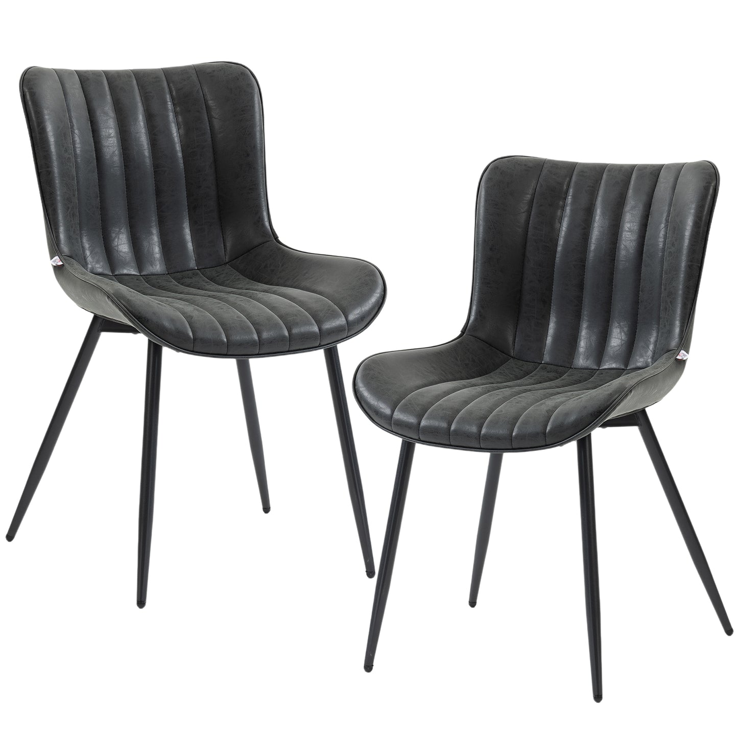 Dining Chairs Set of 2, PU Leather Upholstered Kitchen Chairs with Backrest and Steel Legs, Black