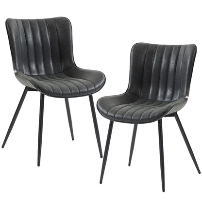 PU Leather Dining Chairs Set of 2 with Steel Legs - Black