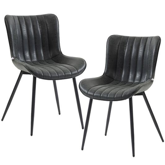PU Leather Dining Chairs Set of 2 with Steel Legs - Black