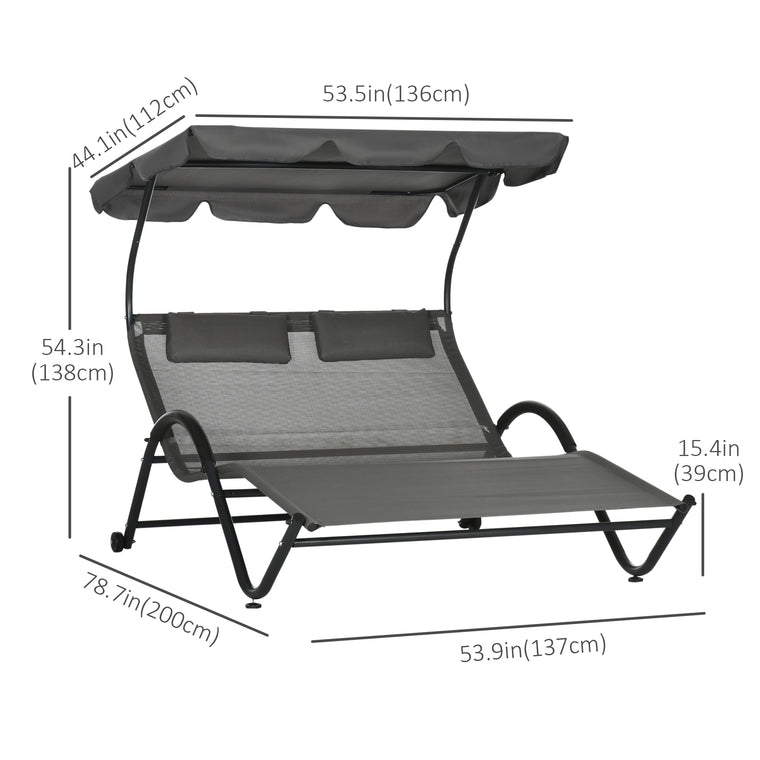Dark Gray Chaise Lounge Chair with Sunshade Roof