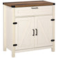 Farmhouse Kitchen Storage Cabinet, Sideboard Buffet Cabinet with 2 Rustic Barn Doors and Drawer, White