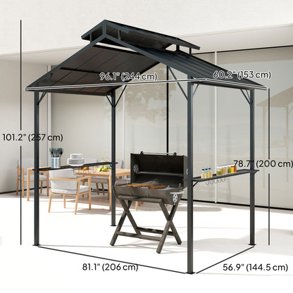 8' x 5' Hardtop Grill Gazebo with Double Roof & Shelves