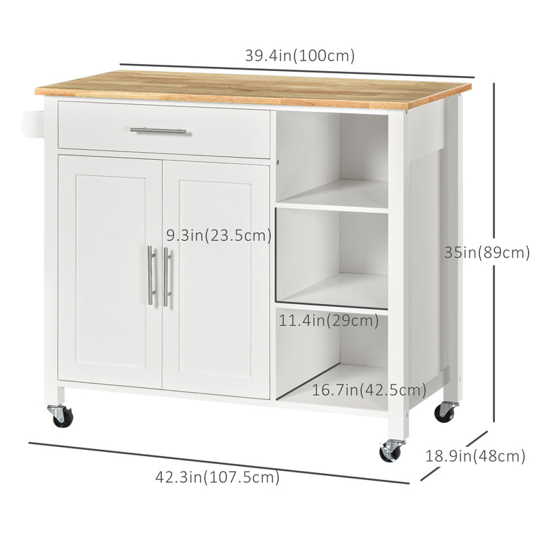 Rolling Kitchen Island Cart with Drawer - White