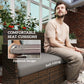 4 Pieces Wicker Outdoor Balcony Furniture Set Rattan Patio Furniture Set with Loveseat Chairs Glass Coffee Table Beige
