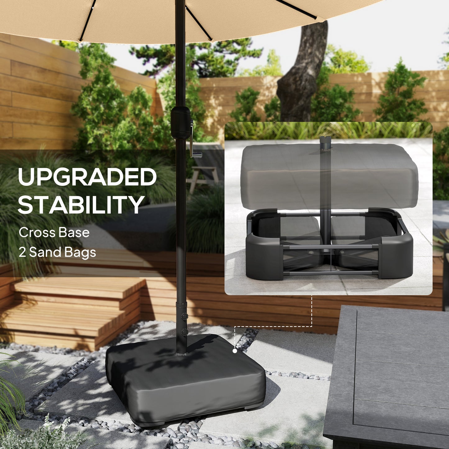 Double-sided Patio Umbrella with Base Included & 48 LED Lights 15ft Khaki