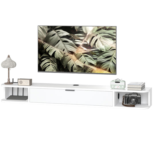 55" Floating TV Stand with Flip Drawer - White