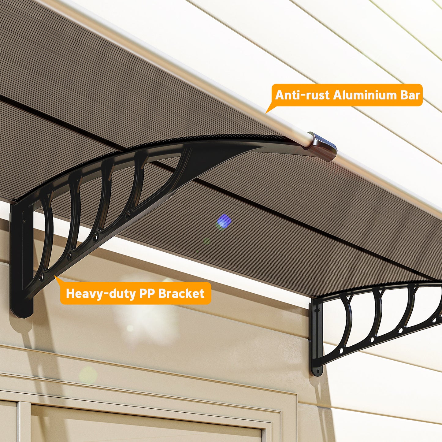 Window Awning Door Canopy, Polycarbonate Front Door Outdoor Patio Cover, Sun Shelter, Hollow Sheet for UV, Rain, Snow and Sunlight Protection, Brown, 40" x 80"