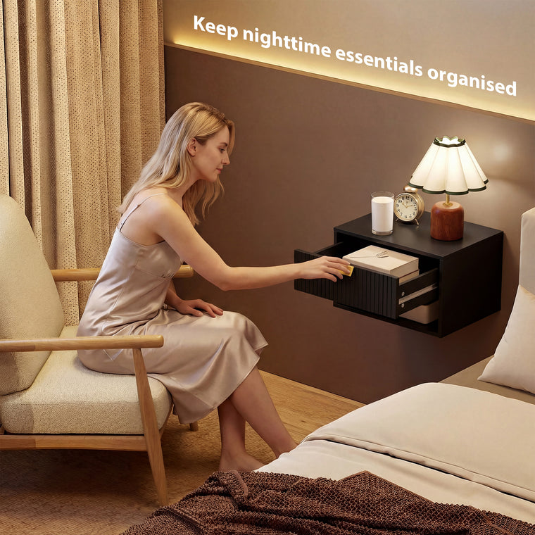 Floating Nightstand Set of 2 with Fluted Drawer
