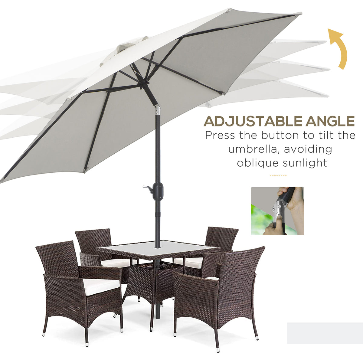 8.5' Cream White Round Aluminum Parasol with Crank Handle