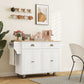 Kitchen Island with Storage, Rolling Kitchen Island with Drop Leaf, Rubber Wood Top and Adjustable Shelves, White